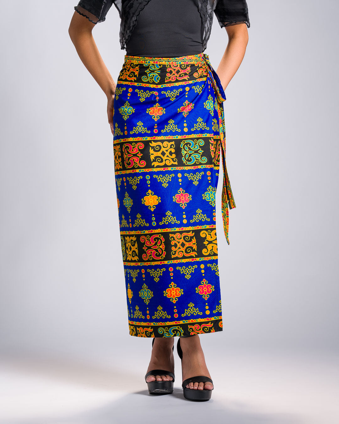 'Langkit' Mindanao Malong-Inspired Midi Wrap Skirt (Royal Blue)