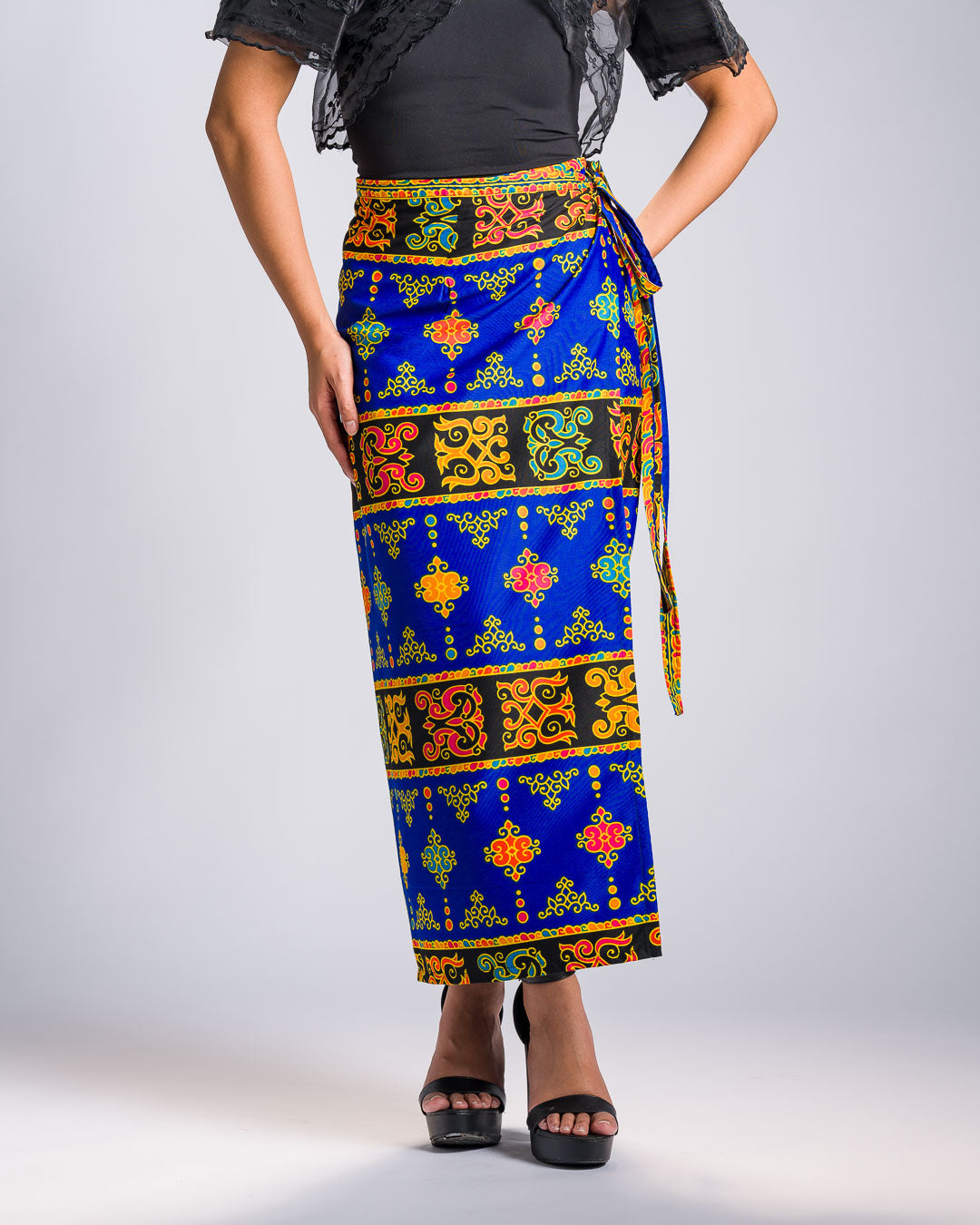 'Langkit' Mindanao Malong-Inspired Midi Wrap Skirt (Royal Blue)
