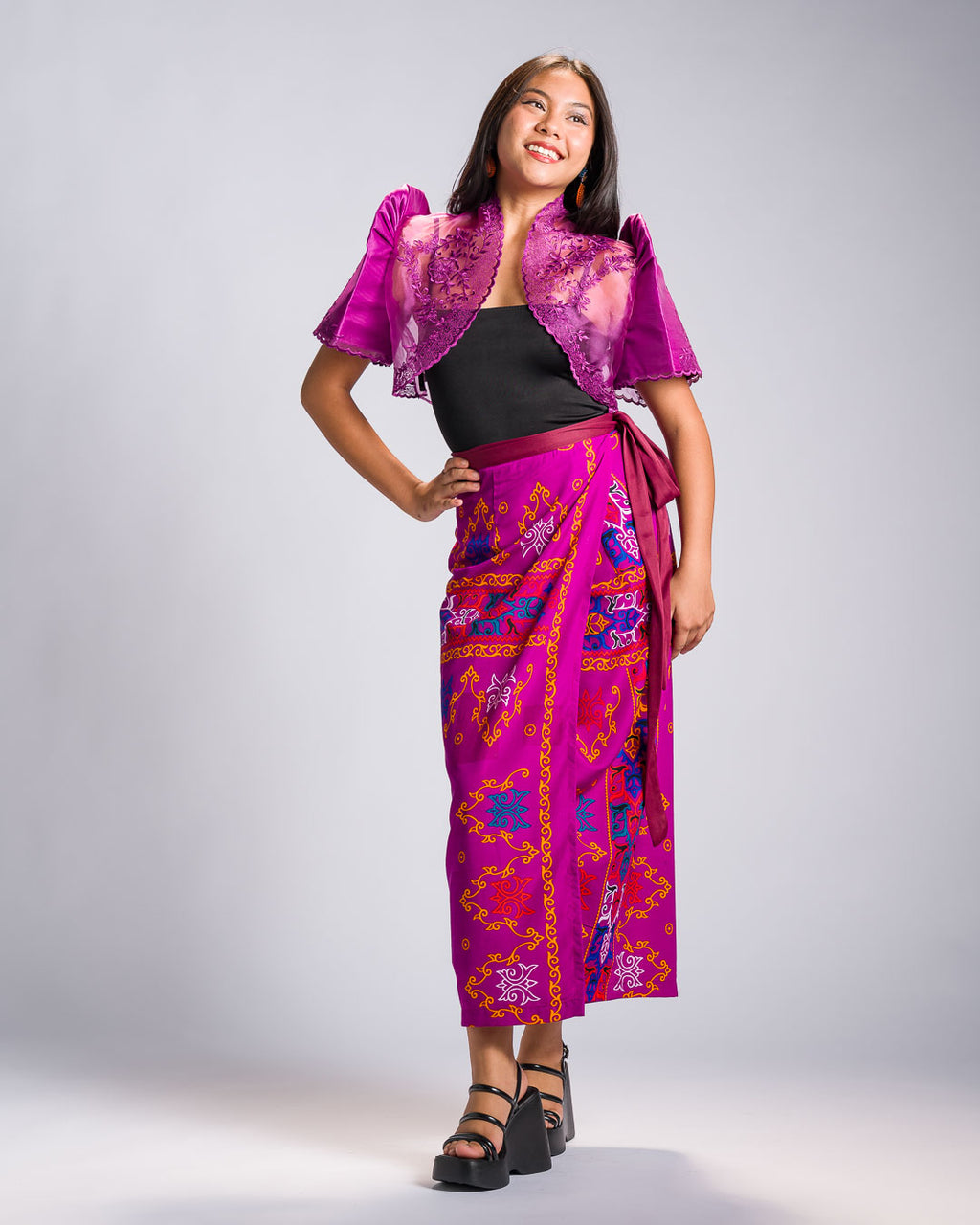 'Langkit' Mindanao Malong-Inspired Midi Wrap Skirt (Fuchsia Plum)