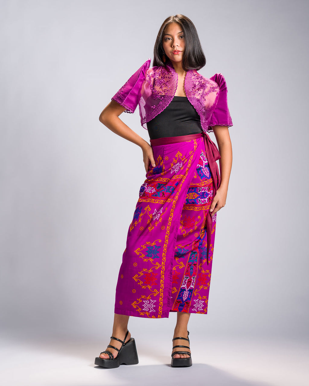 'Langkit' Mindanao Malong-Inspired Midi Wrap Skirt (Fuchsia Plum)