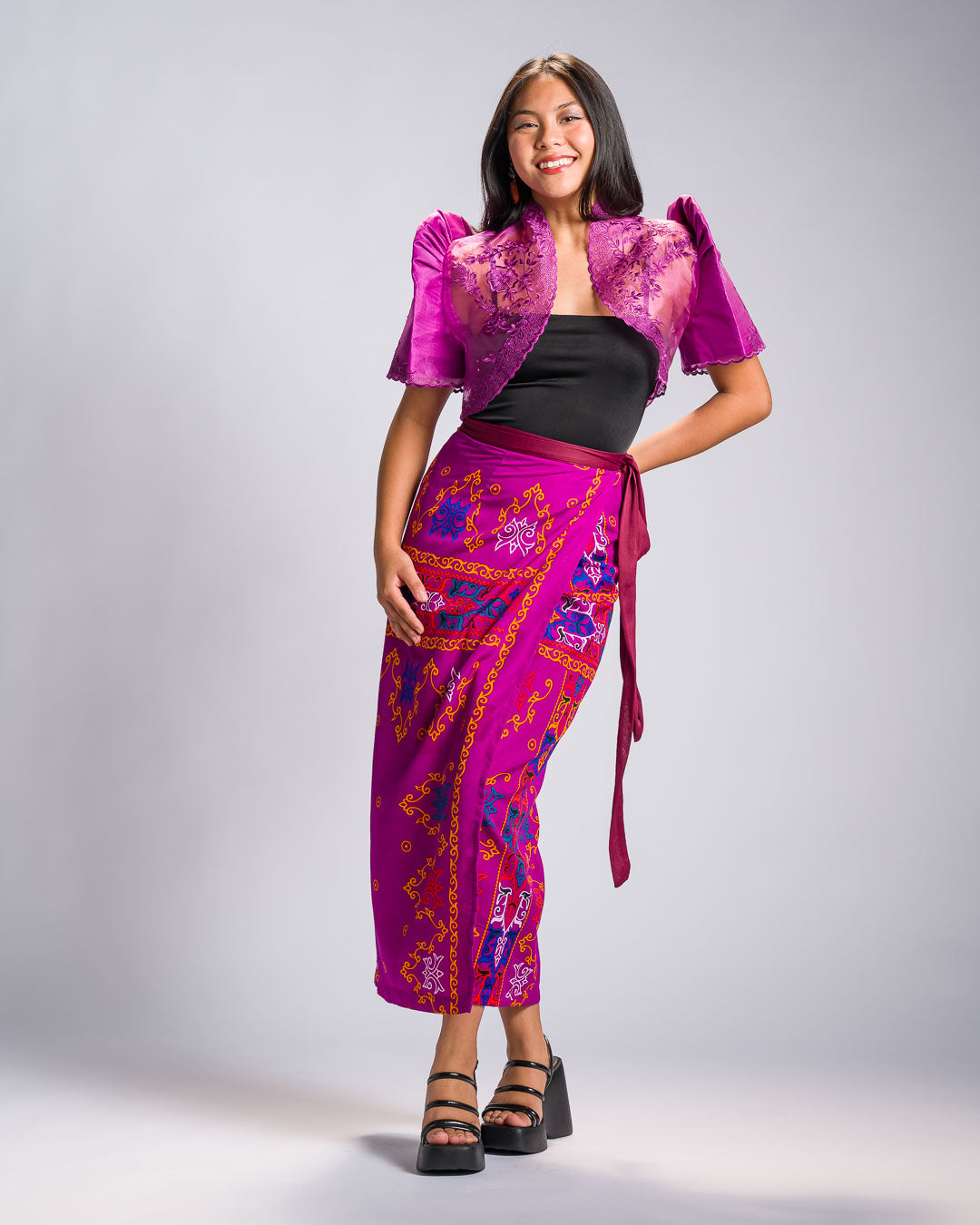 'Langkit' Mindanao Malong-Inspired Midi Wrap Skirt (Fuchsia Plum)