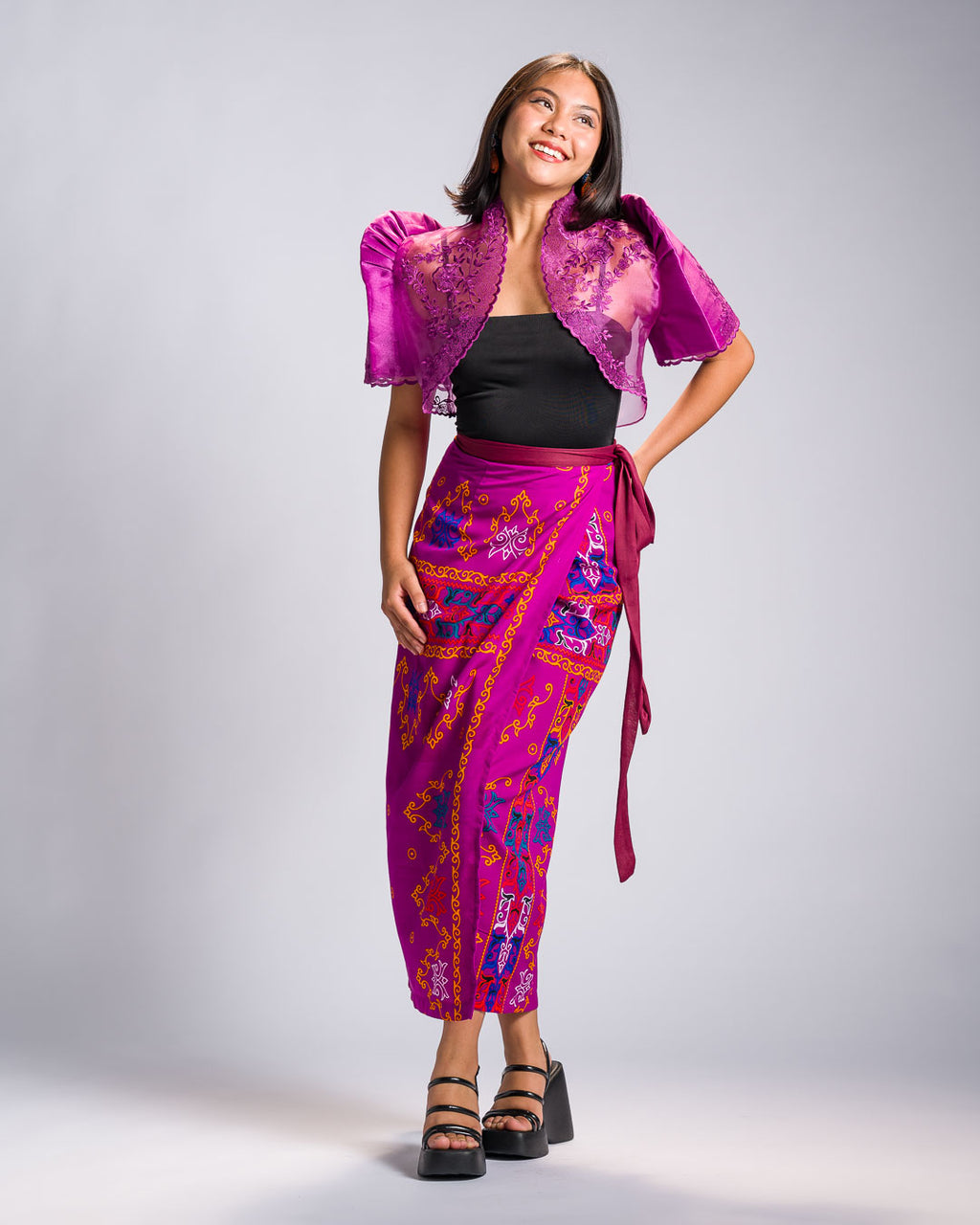 'Langkit' Mindanao Malong-Inspired Midi Wrap Skirt (Fuchsia Plum)