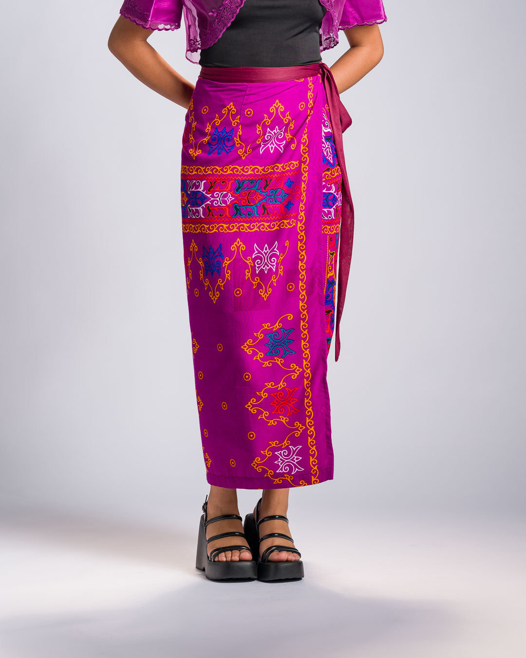 'Langkit' Mindanao Malong-Inspired Midi Wrap Skirt (Fuchsia Plum)