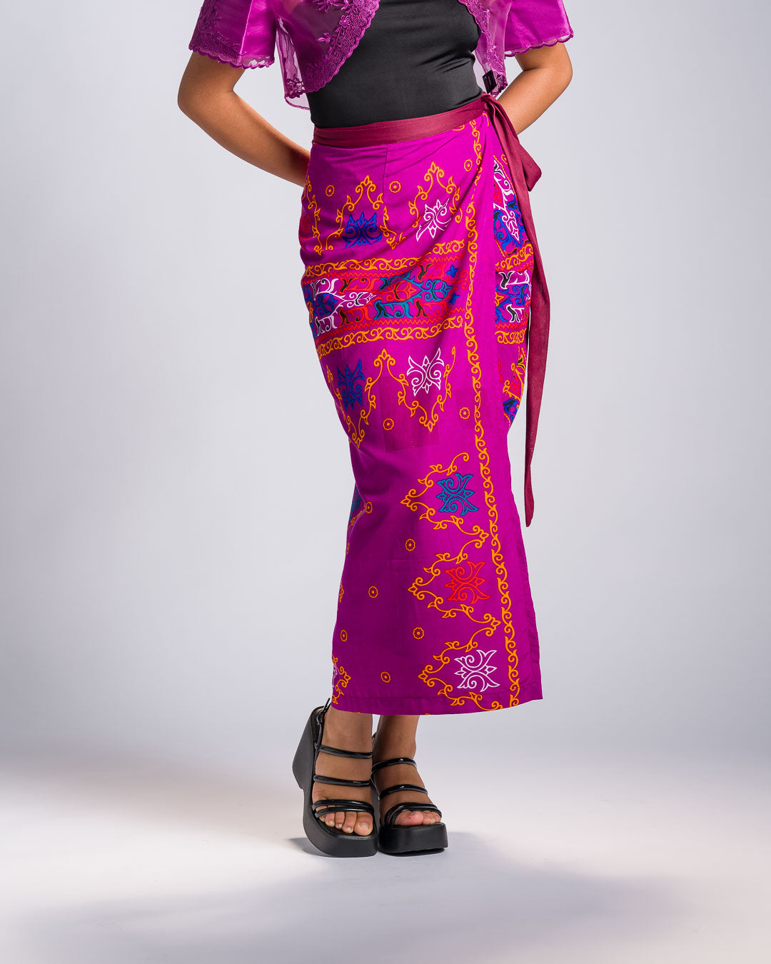'Langkit' Mindanao Malong-Inspired Midi Wrap Skirt (Fuchsia Plum)