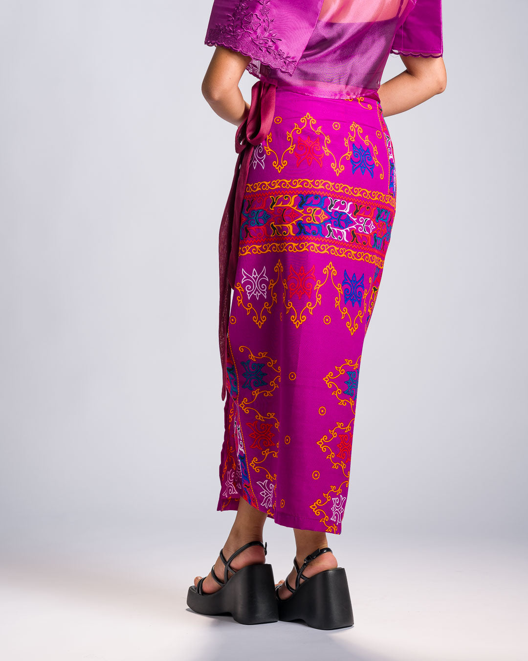 'Langkit' Mindanao Malong-Inspired Midi Wrap Skirt (Fuchsia Plum)