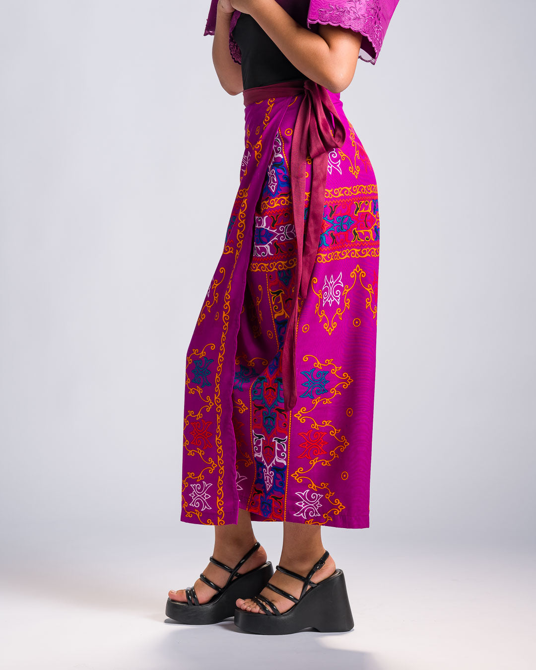 'Langkit' Mindanao Malong-Inspired Midi Wrap Skirt (Fuchsia Plum)