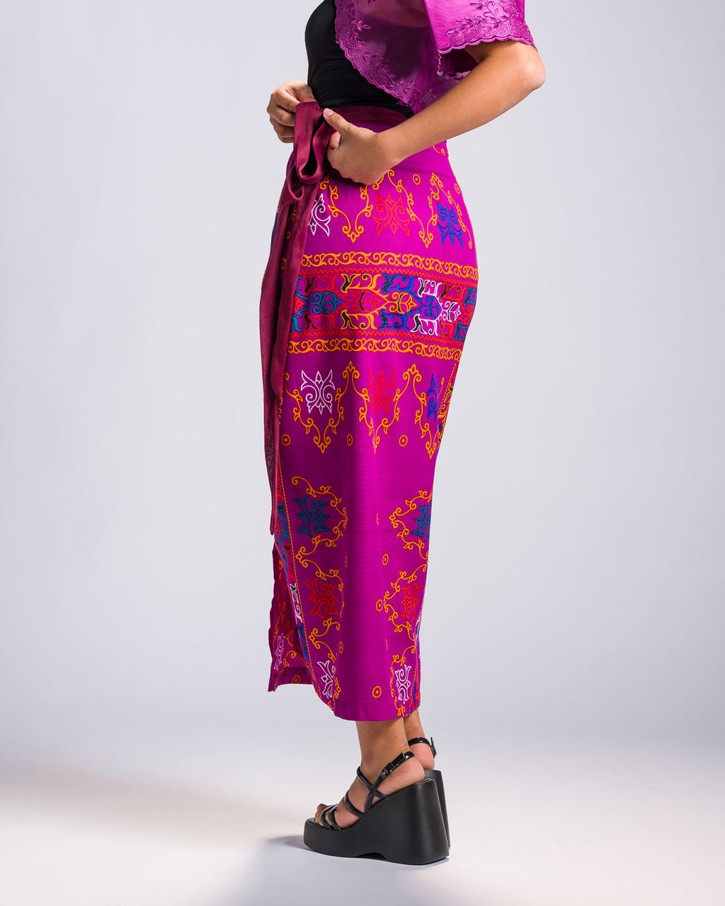 'Langkit' Mindanao Malong-Inspired Midi Wrap Skirt (Fuchsia Plum)