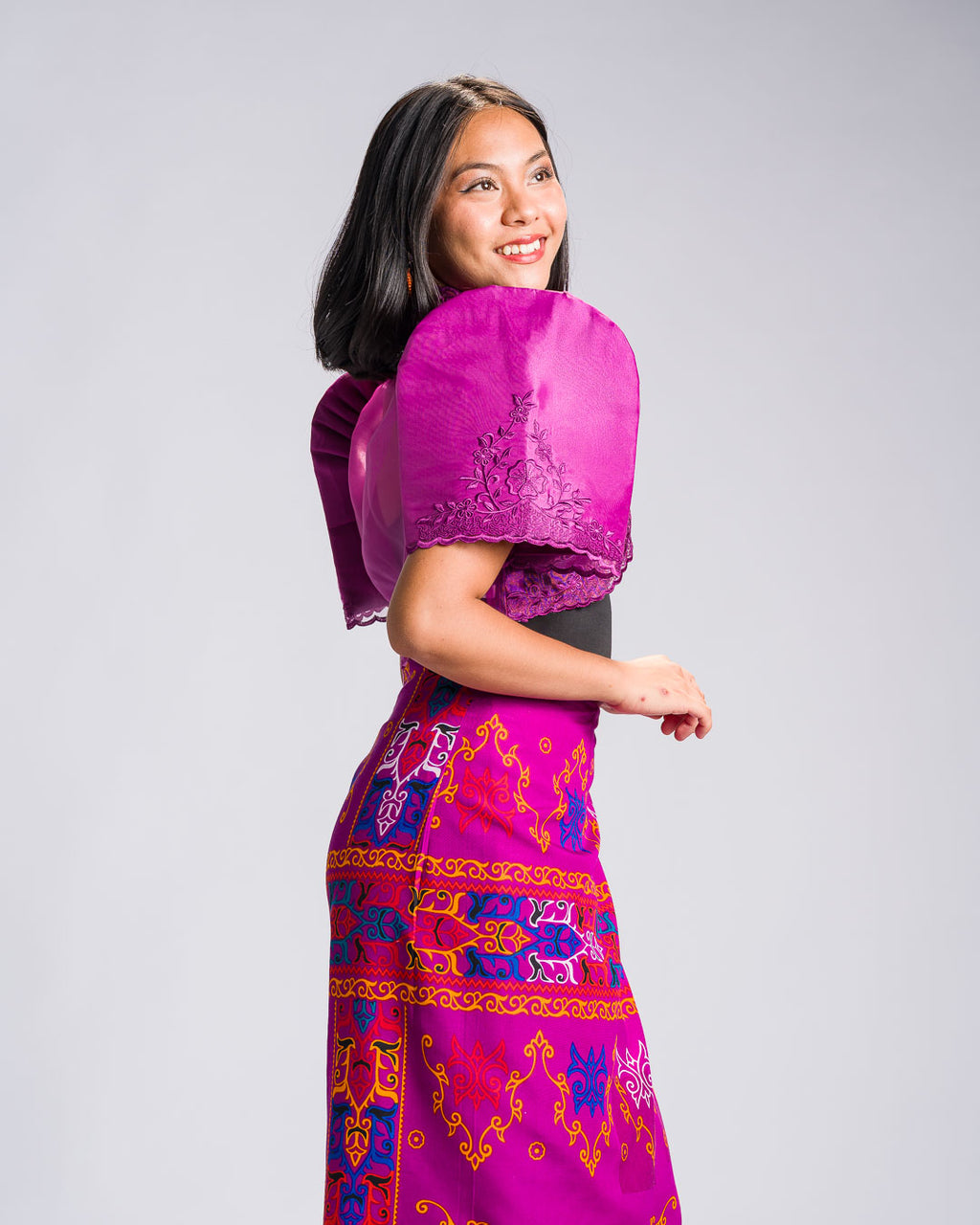 Filipiniana Bolero 'Nene' in Fuchsia Plum, styled look – Mestiza Filipina