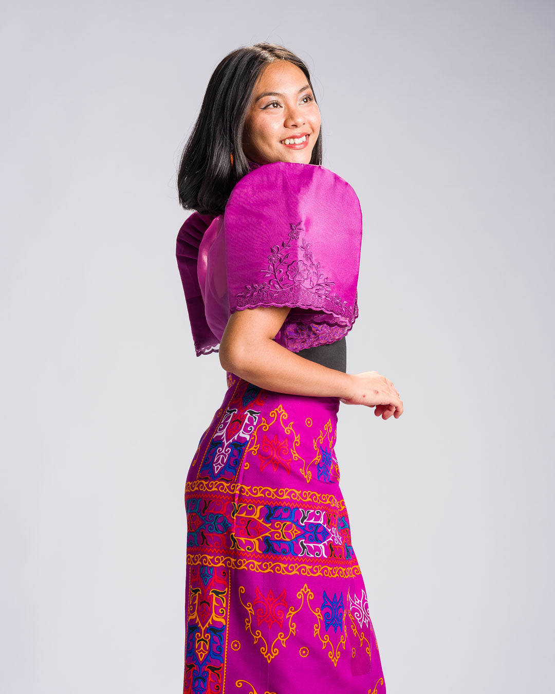 Filipiniana Bolero 'Nene' in Fuchsia Plum, styled look – Mestiza Filipina