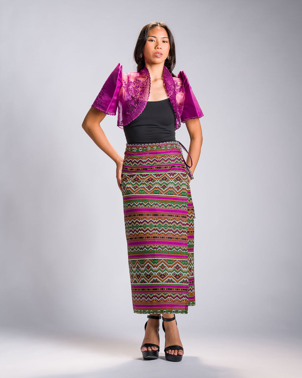 'Halina' Mindanao Malong-Inspired Midi Wrap Skirt (Fuchsia Plum)
