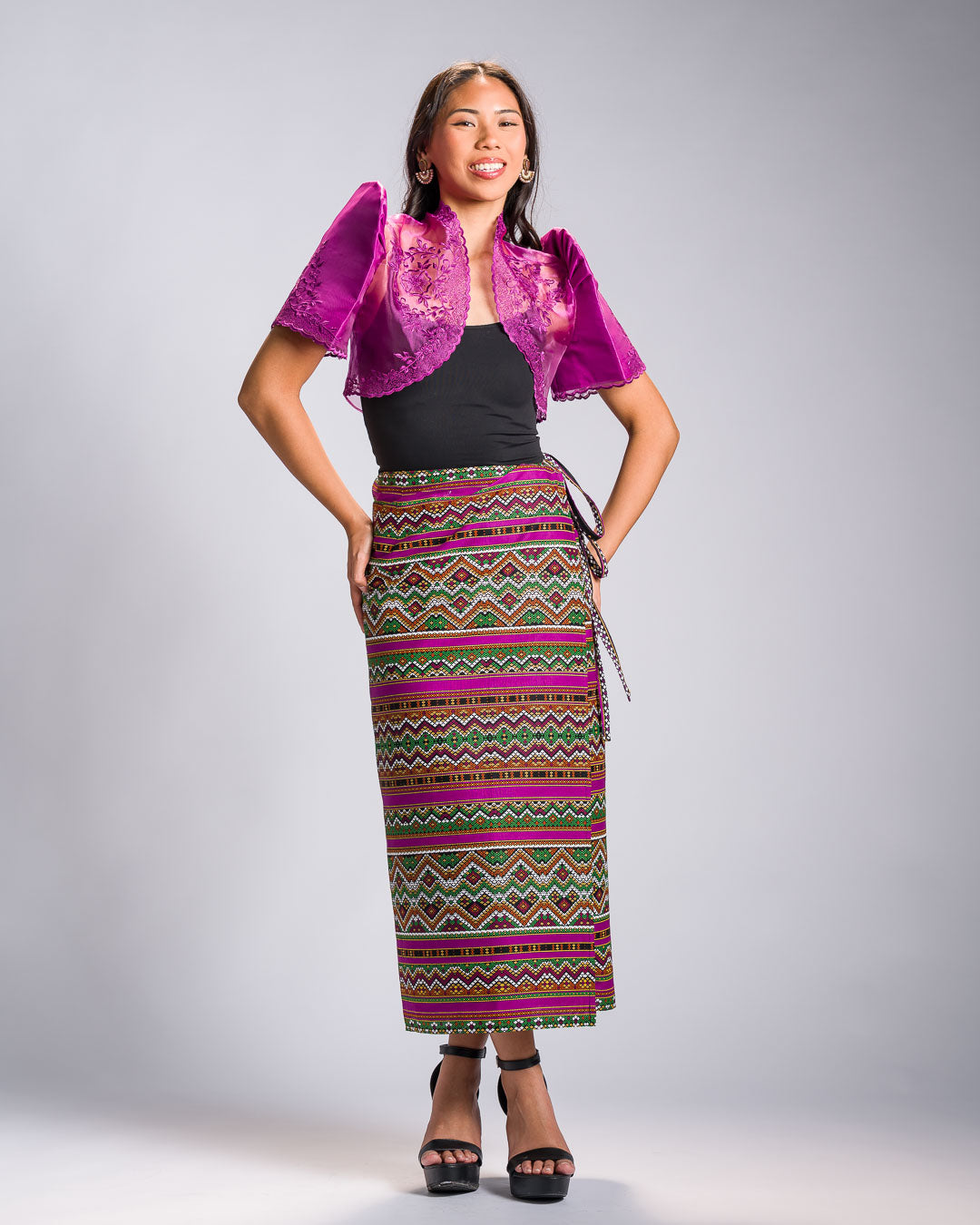 'Halina' Mindanao Malong-Inspired Midi Wrap Skirt (Fuchsia Plum)