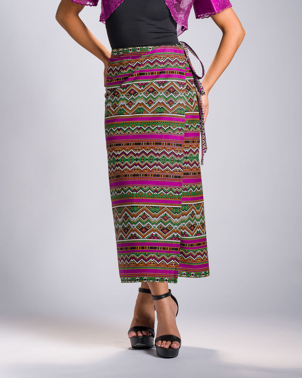 'Halina' Mindanao Malong-Inspired Midi Wrap Skirt (Fuchsia Plum)