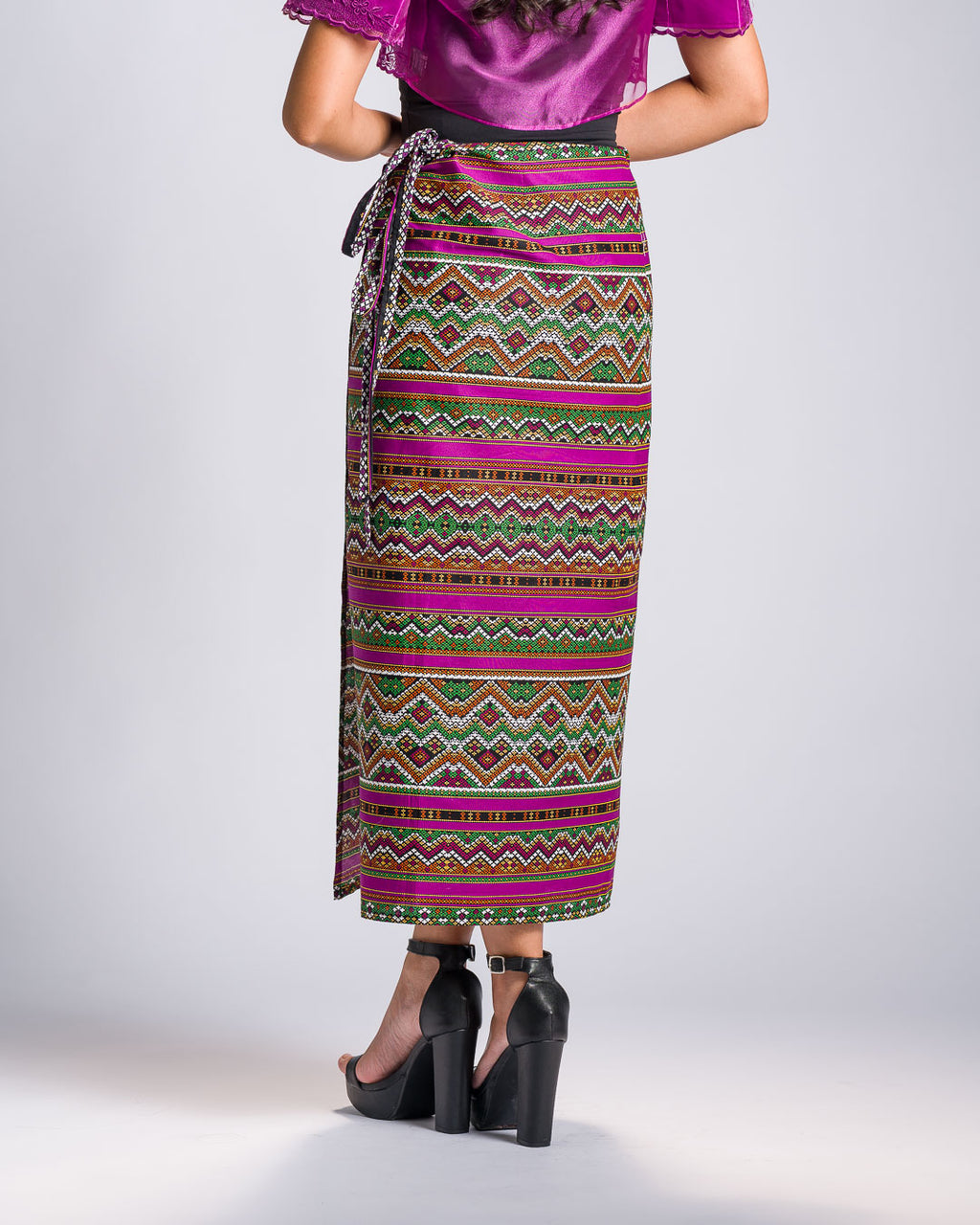 'Halina' Mindanao Malong-Inspired Midi Wrap Skirt (Fuchsia Plum)