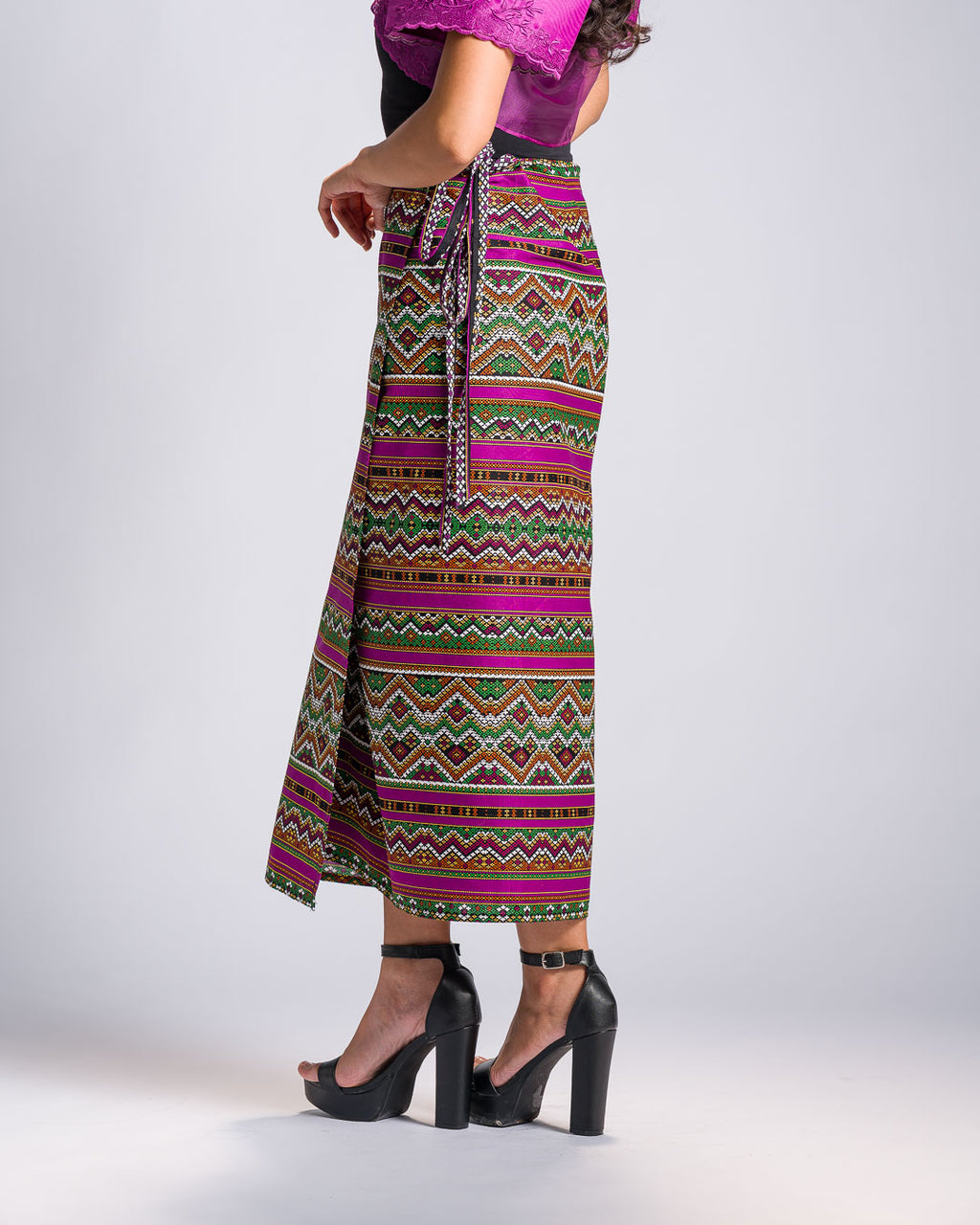 'Halina' Mindanao Malong-Inspired Midi Wrap Skirt (Fuchsia Plum)