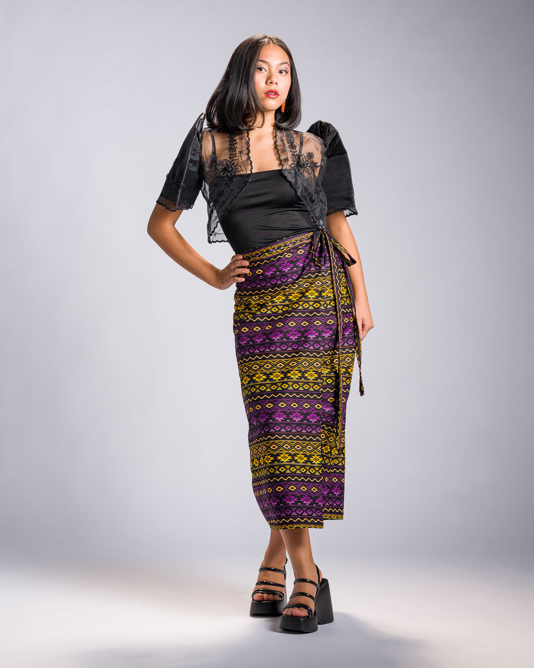 'Hiraya' Mindanao Malong-Inspired Midi Wrap Skirt (Electric Purple)