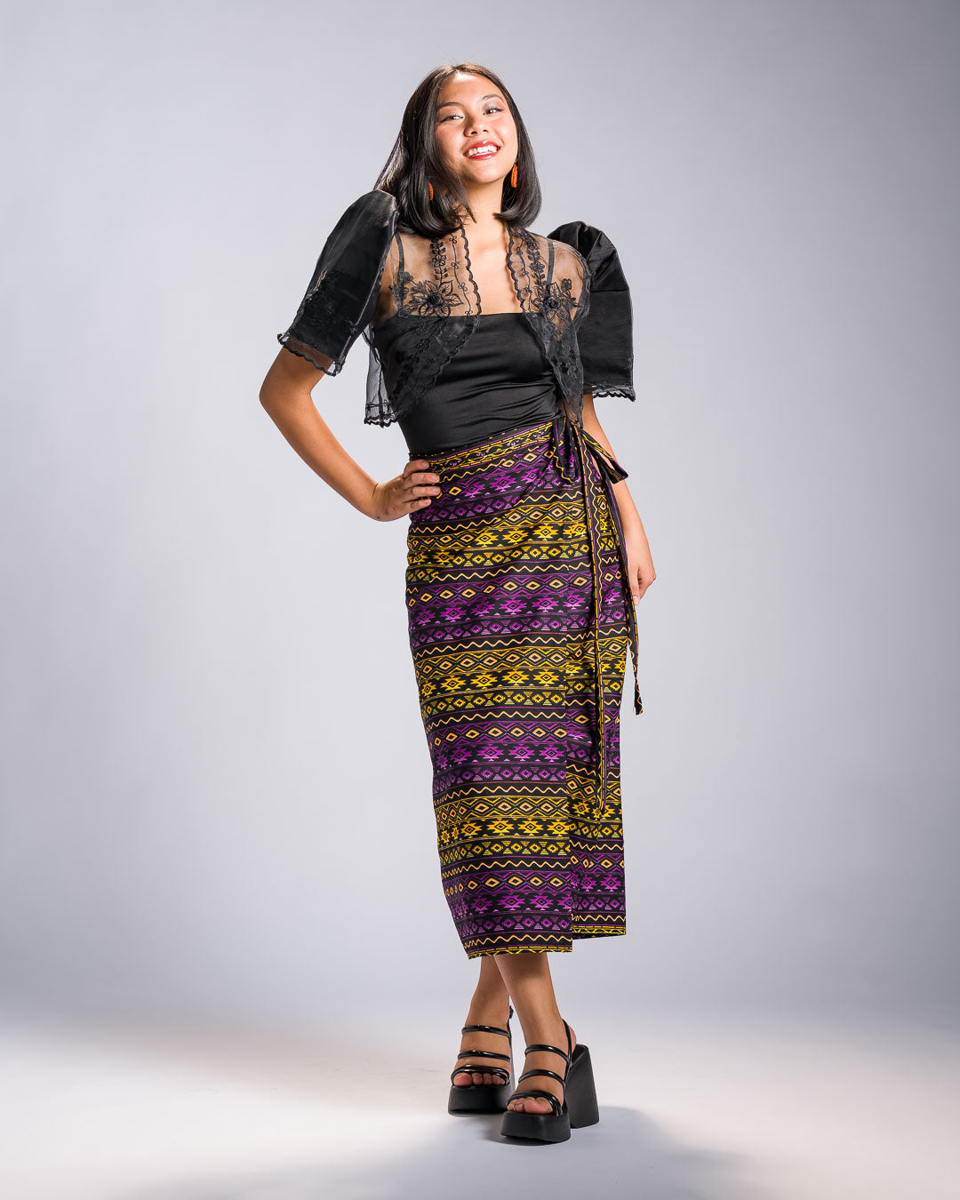 'Hiraya' Mindanao Malong-Inspired Midi Wrap Skirt (Electric Purple)