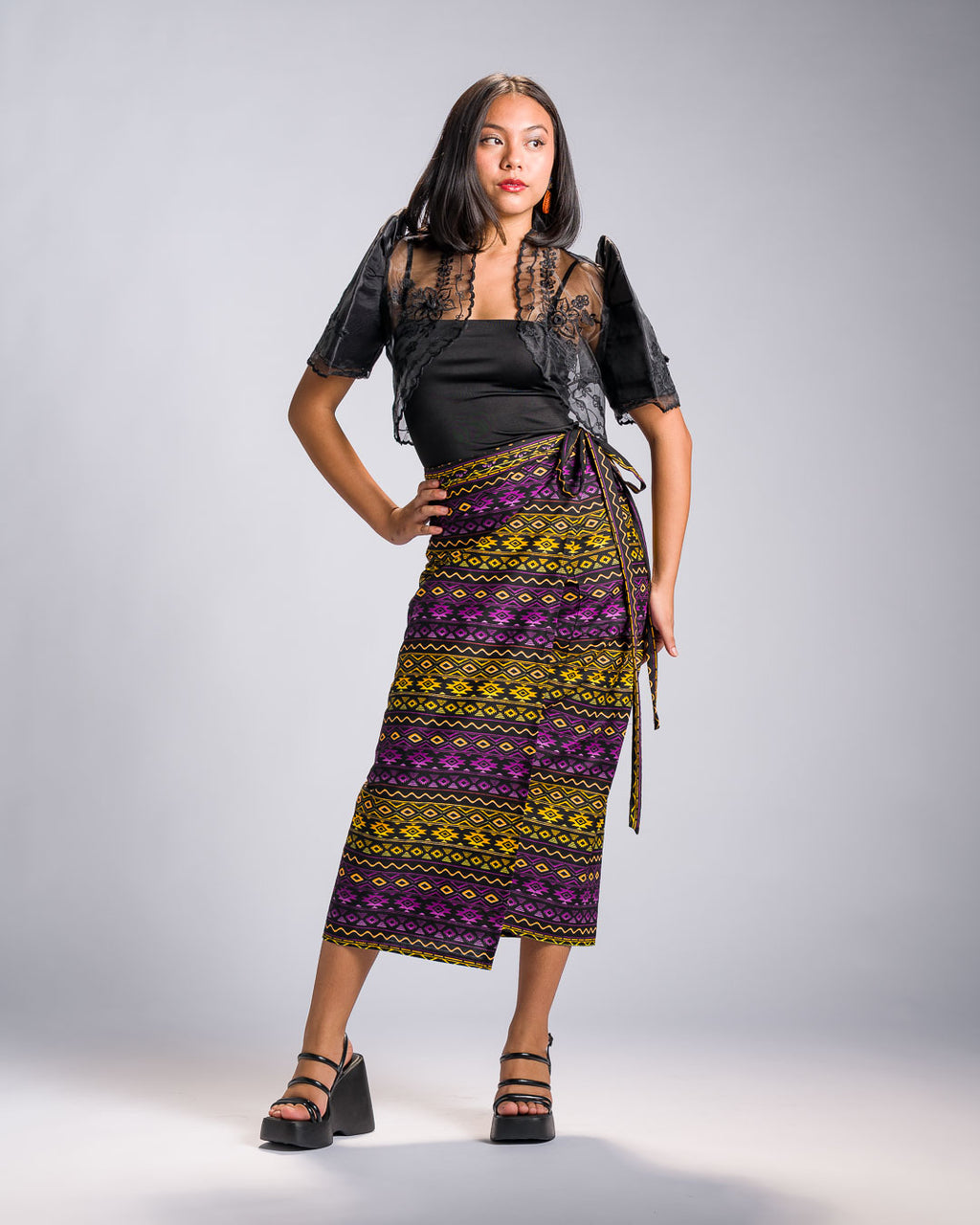 'Hiraya' Mindanao Malong-Inspired Midi Wrap Skirt (Electric Purple)