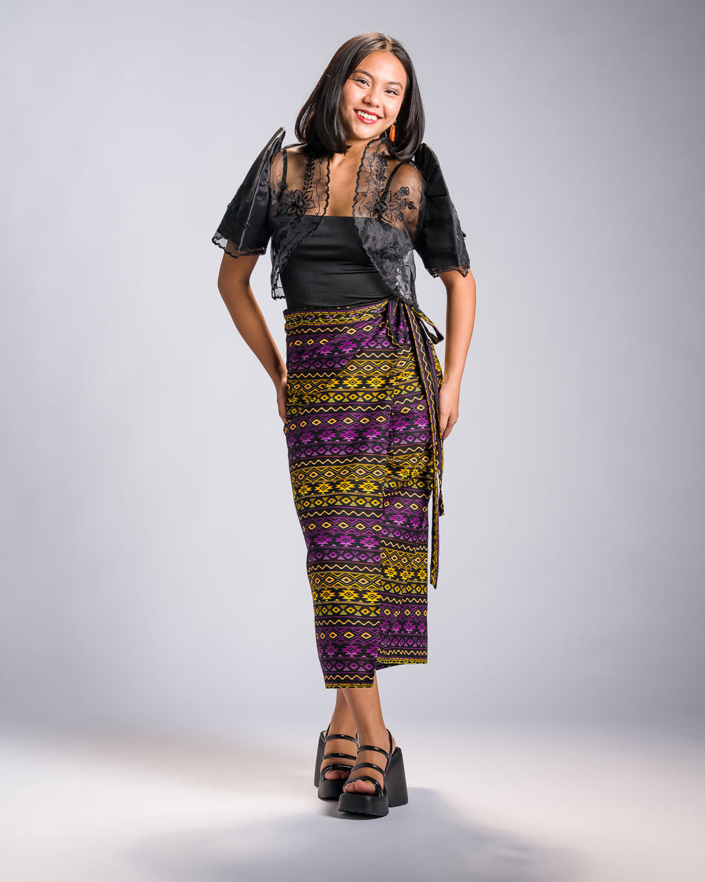 'Hiraya' Mindanao Malong-Inspired Midi Wrap Skirt (Electric Purple)
