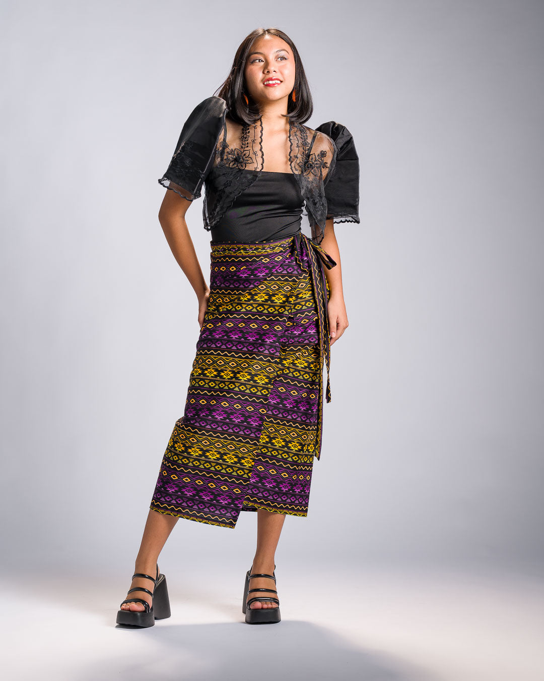 'Hiraya' Mindanao Malong-Inspired Midi Wrap Skirt (Electric Purple)