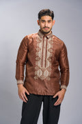 Barong Tagalog 'Matias' in Cocoa Brown, front view – Mestiza Filipina