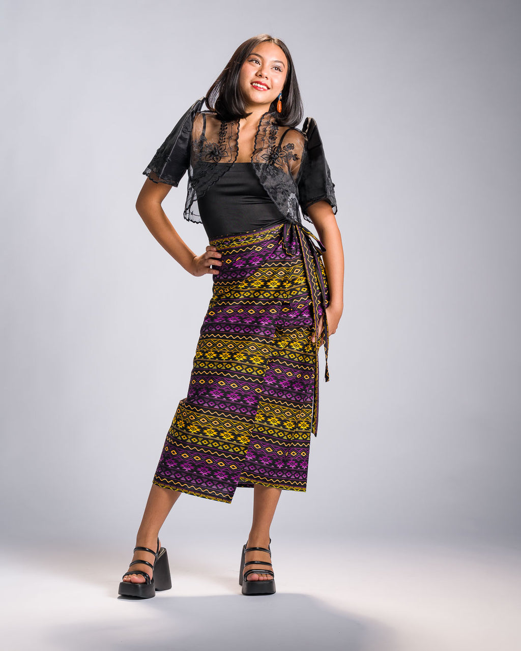 'Hiraya' Mindanao Malong-Inspired Midi Wrap Skirt (Electric Purple)