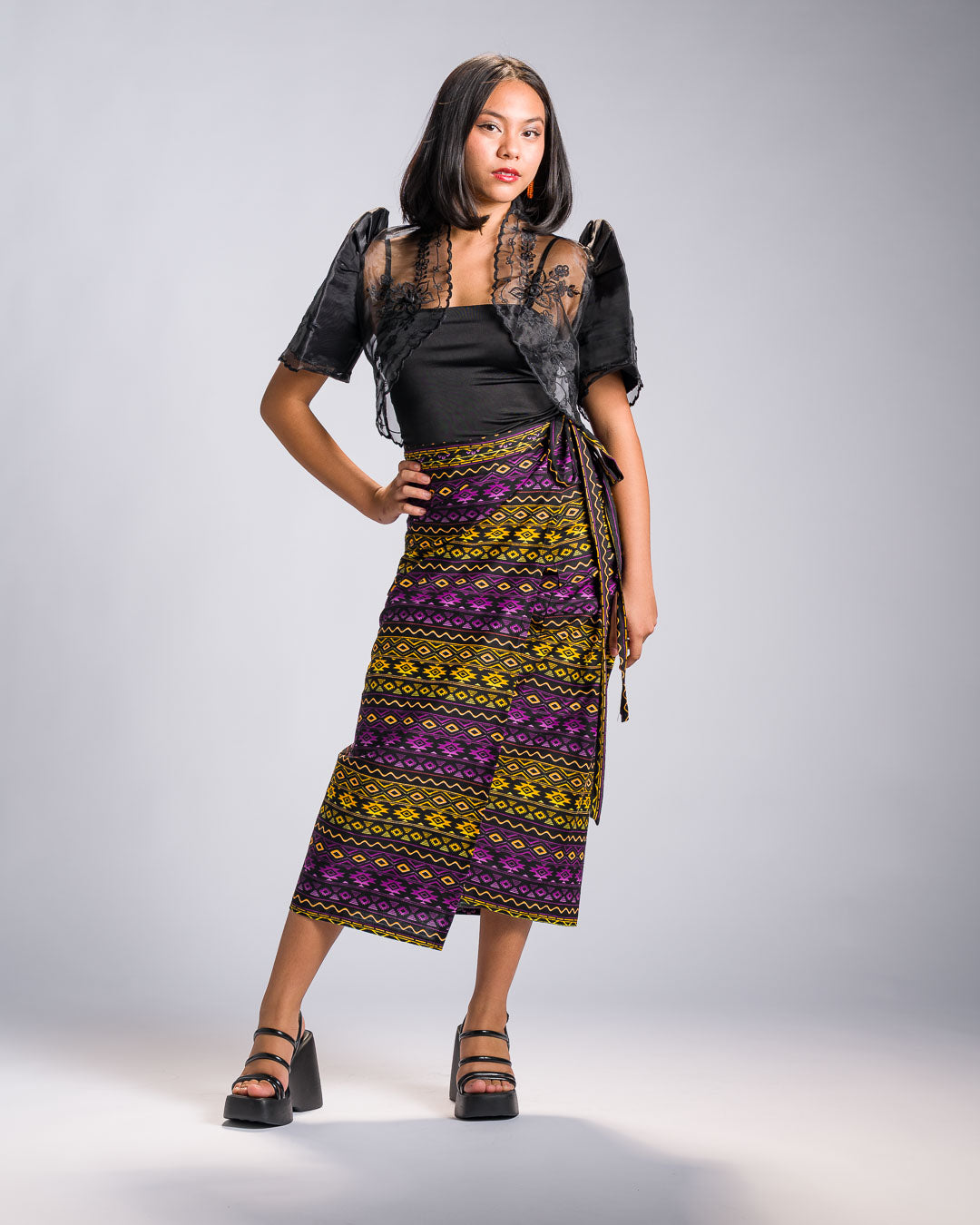 'Hiraya' Mindanao Malong-Inspired Midi Wrap Skirt (Electric Purple)