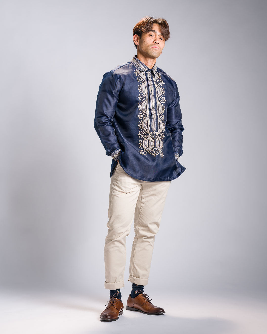 'Matias' Classic Barong Tagalog – Navy Blue, Organza