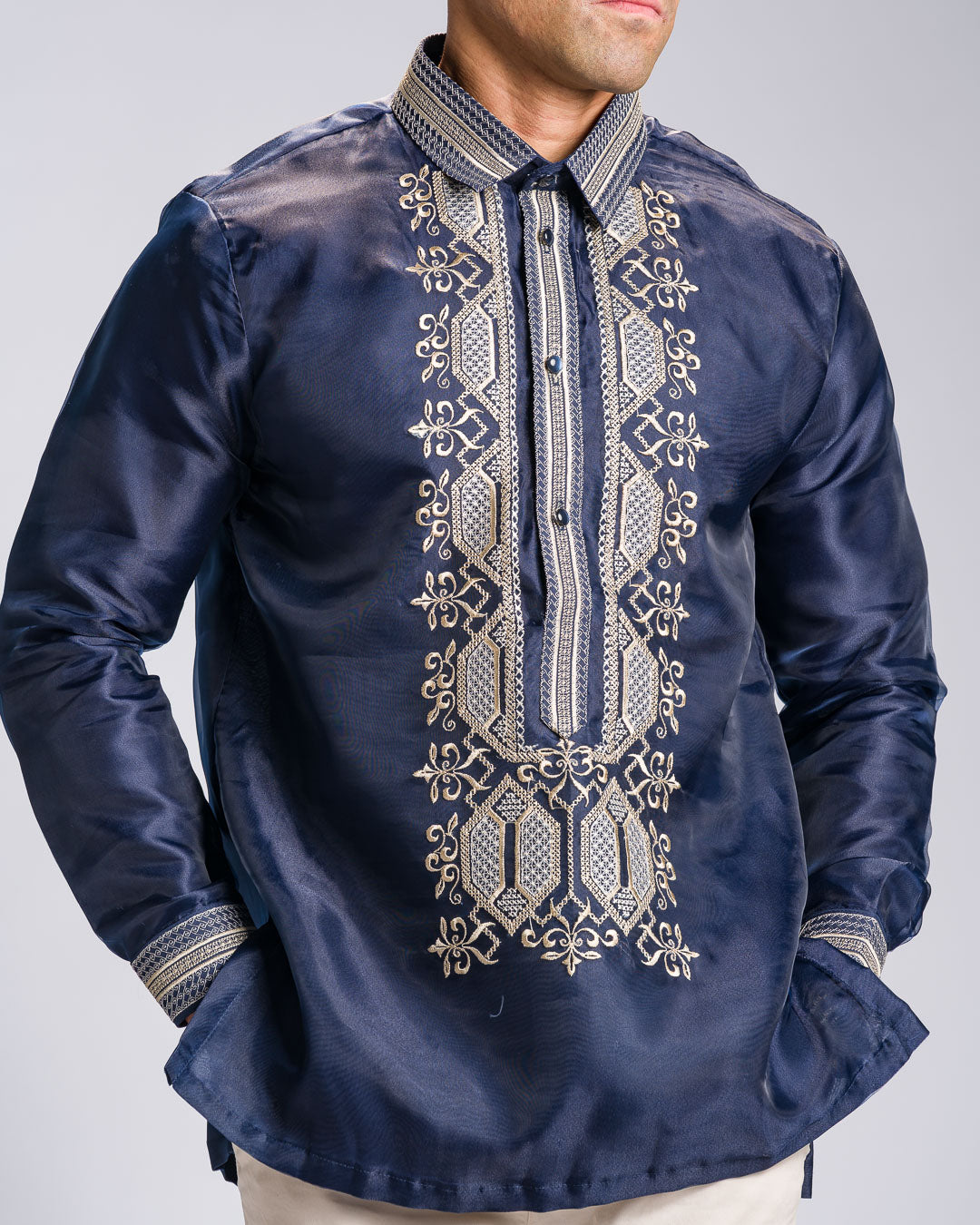 'Matias' Classic Barong Tagalog – Navy Blue, Organza