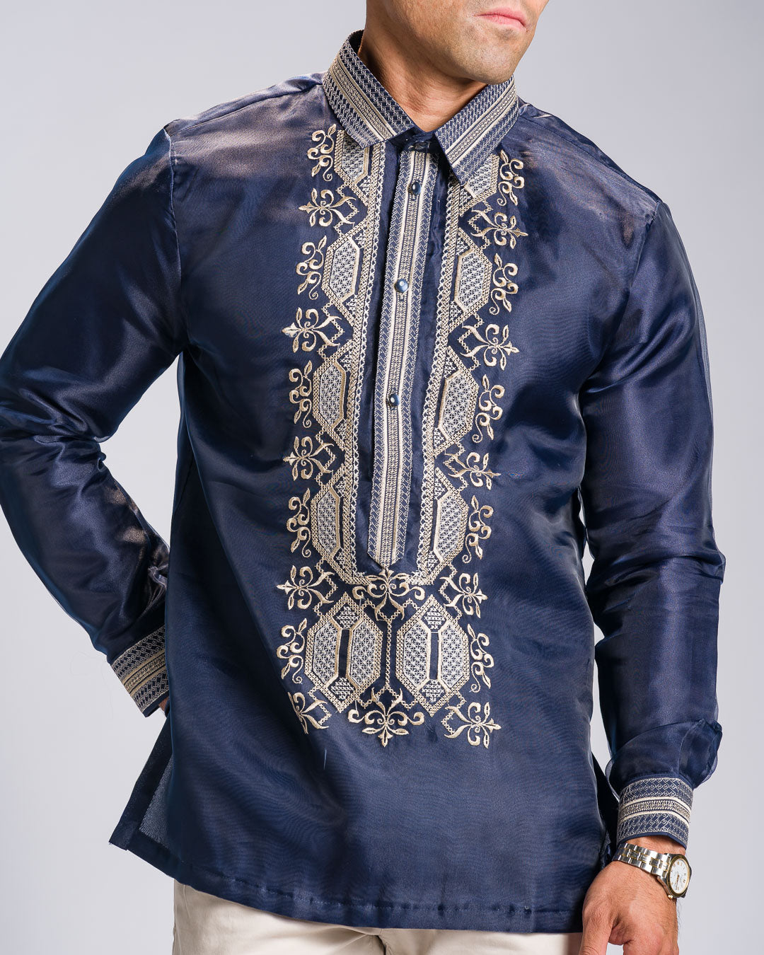 'Matias' Classic Barong Tagalog – Navy Blue, Organza
