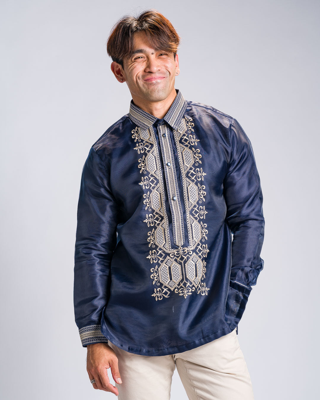'Matias' Classic Barong Tagalog – Navy Blue, Organza