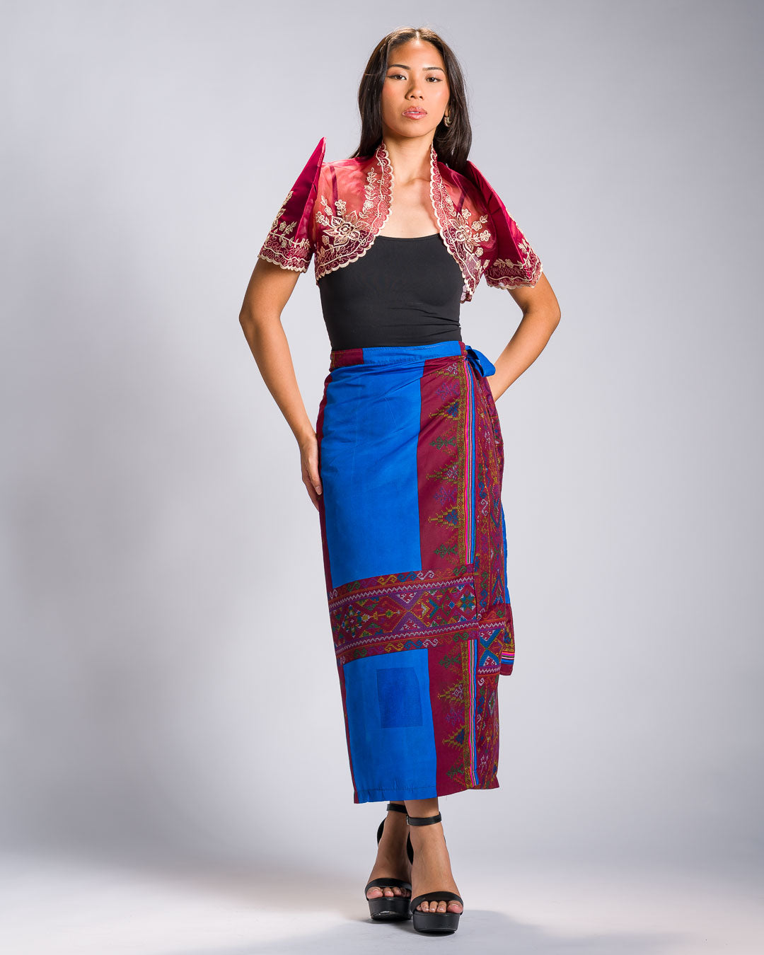 'Landap' Mindanao Malong-Inspired Midi Wrap Skirt (Royal Blue)