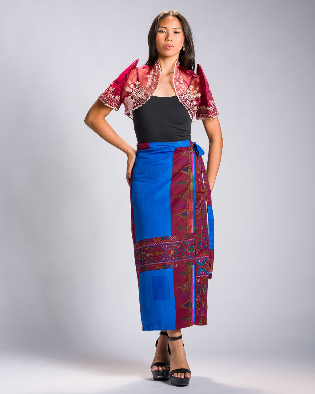 'Landap' Mindanao Malong-Inspired Midi Wrap Skirt (Royal Blue)