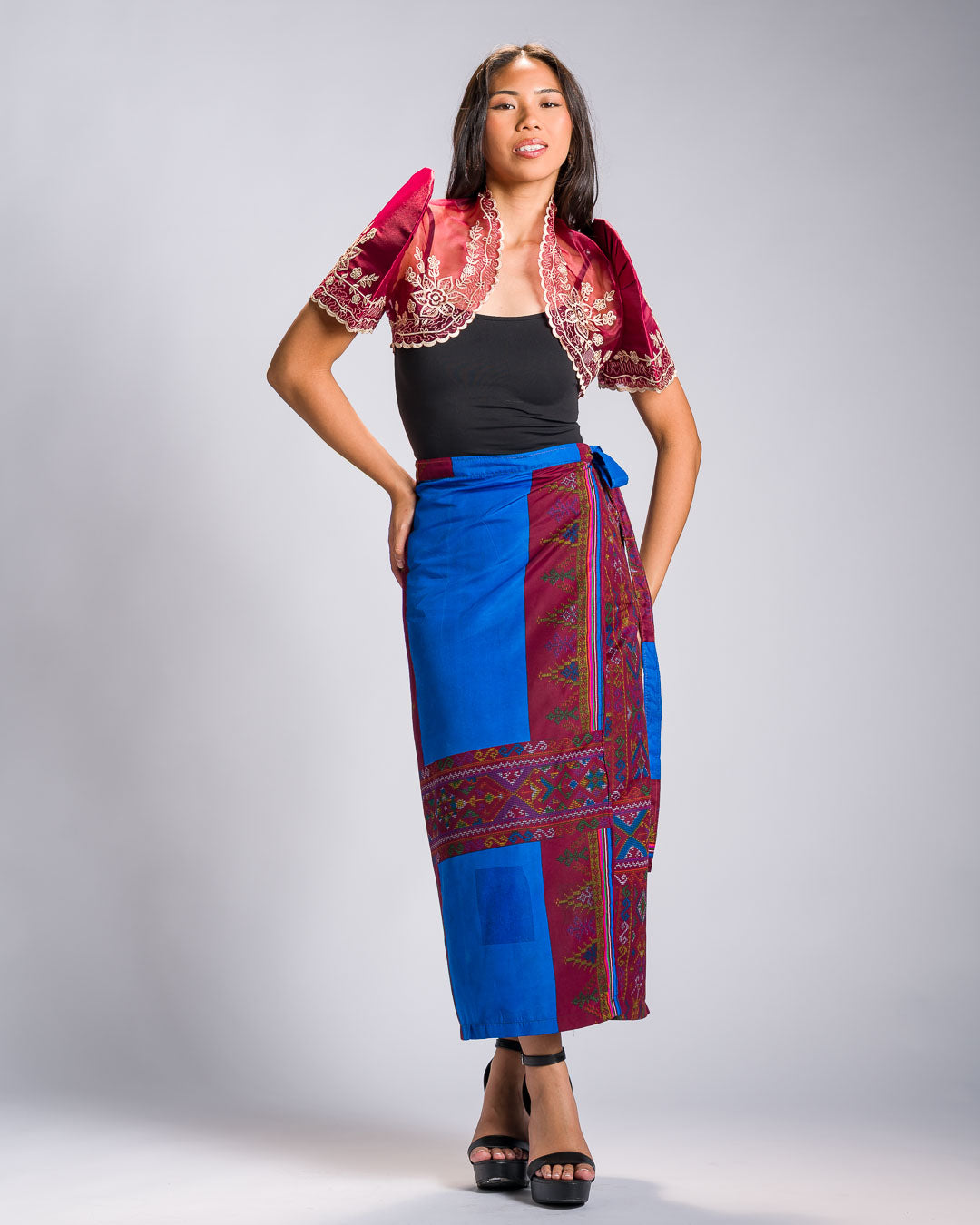 'Landap' Mindanao Malong-Inspired Midi Wrap Skirt (Royal Blue)