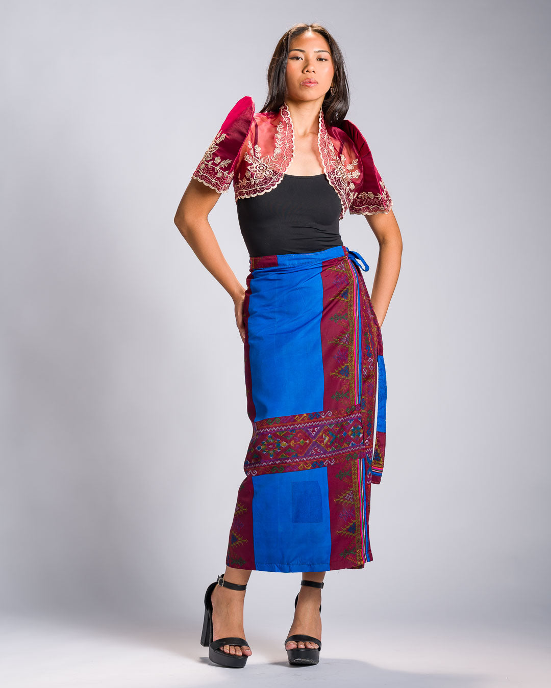 'Landap' Mindanao Malong-Inspired Midi Wrap Skirt (Royal Blue)