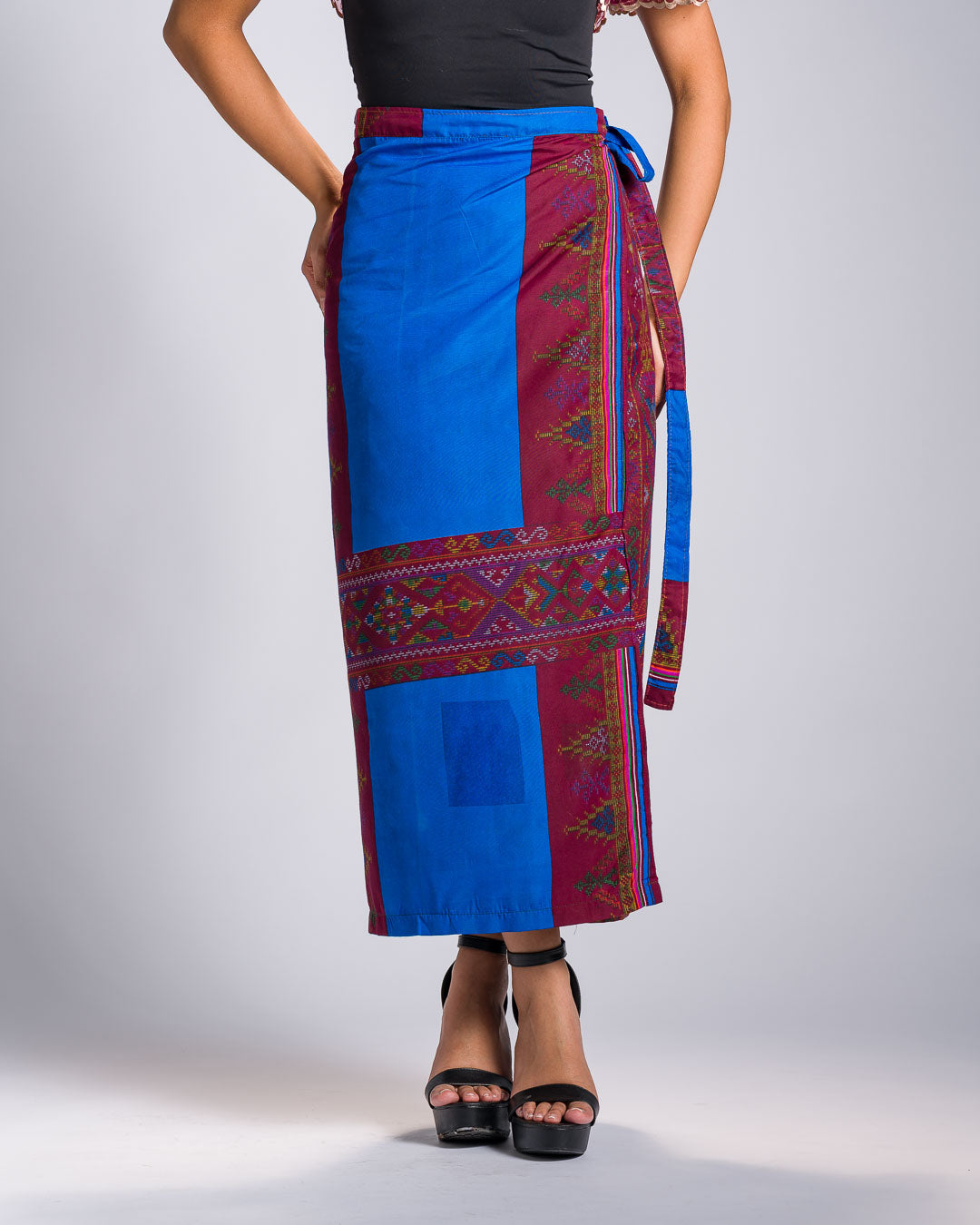 'Landap' Mindanao Malong-Inspired Midi Wrap Skirt (Royal Blue)