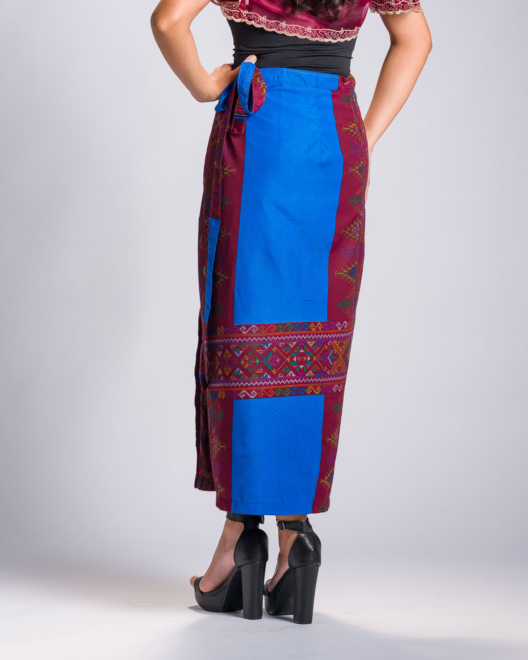 'Landap' Mindanao Malong-Inspired Midi Wrap Skirt (Royal Blue)