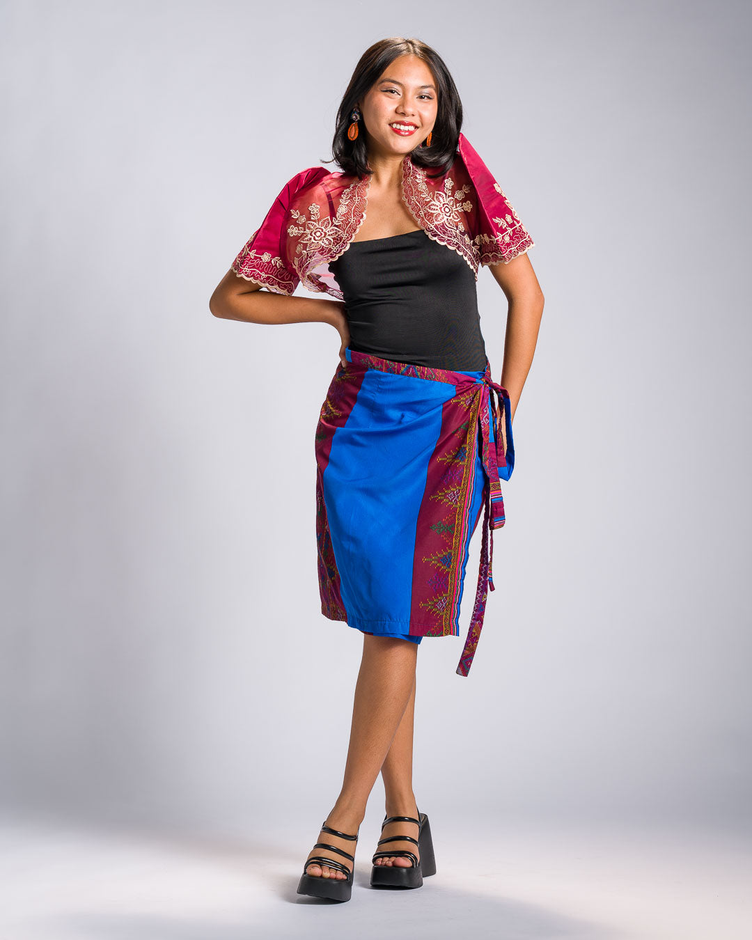 'Landap' Mindanao Malong-Inspired Knee-Length Wrap Skirt (Royal Blue)