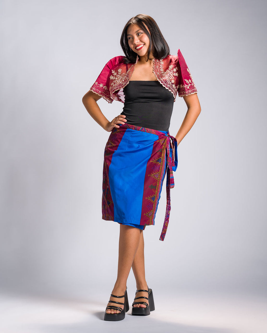 'Landap' Mindanao Malong-Inspired Knee-Length Wrap Skirt (Royal Blue)