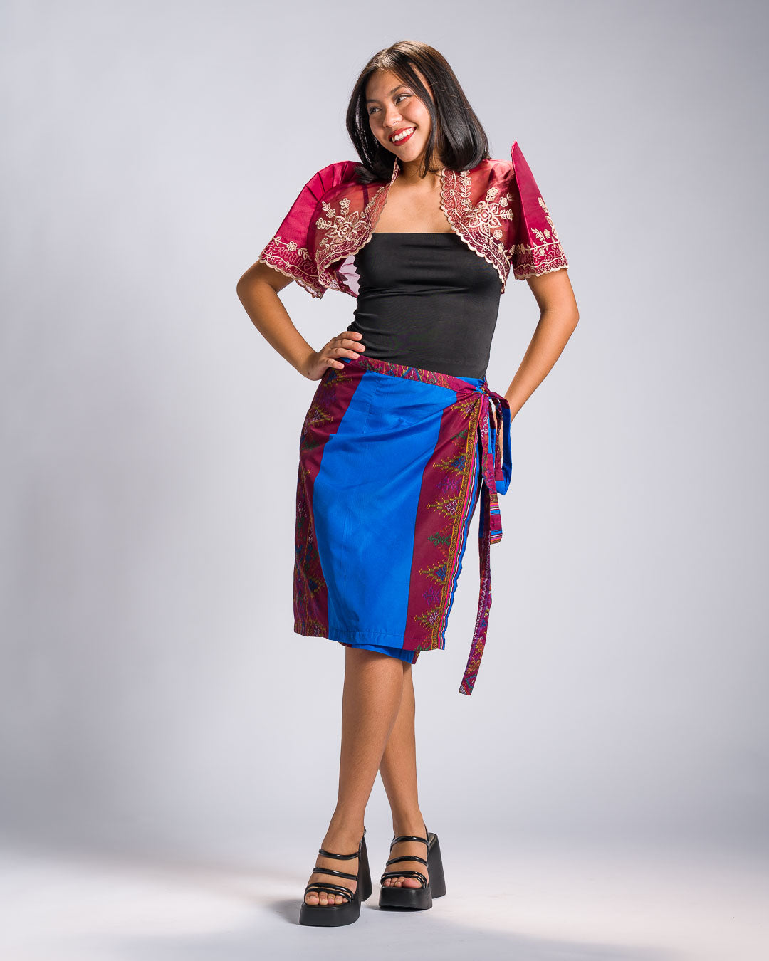 'Landap' Mindanao Malong-Inspired Knee-Length Wrap Skirt (Royal Blue)