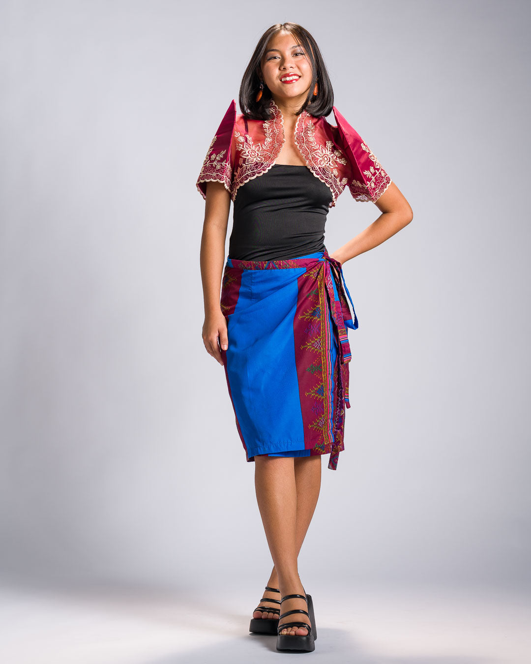 'Landap' Mindanao Malong-Inspired Knee-Length Wrap Skirt (Royal Blue)