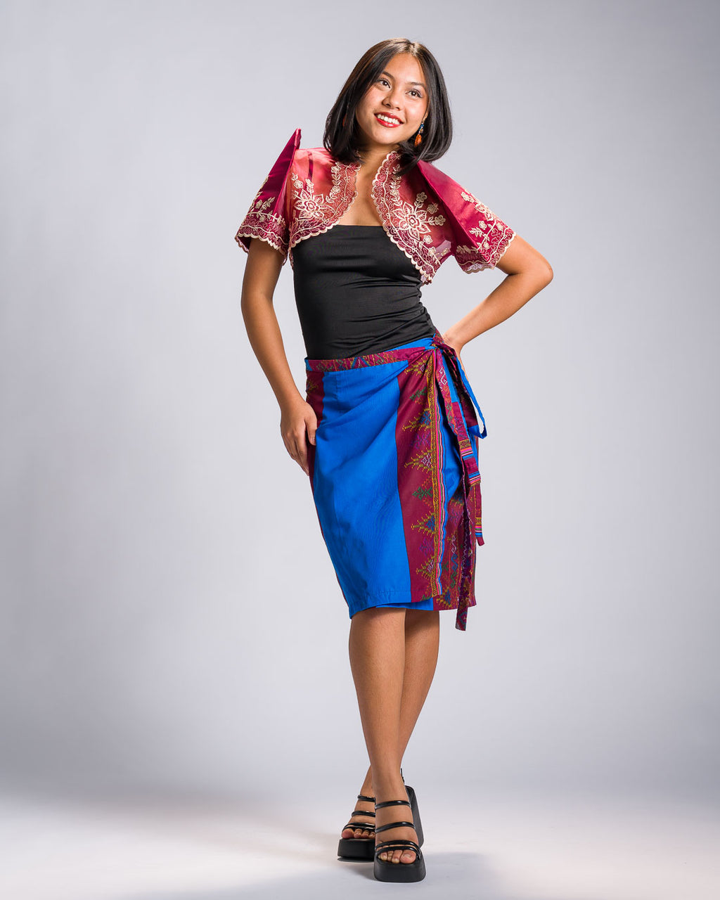 'Landap' Mindanao Malong-Inspired Knee-Length Wrap Skirt (Royal Blue)