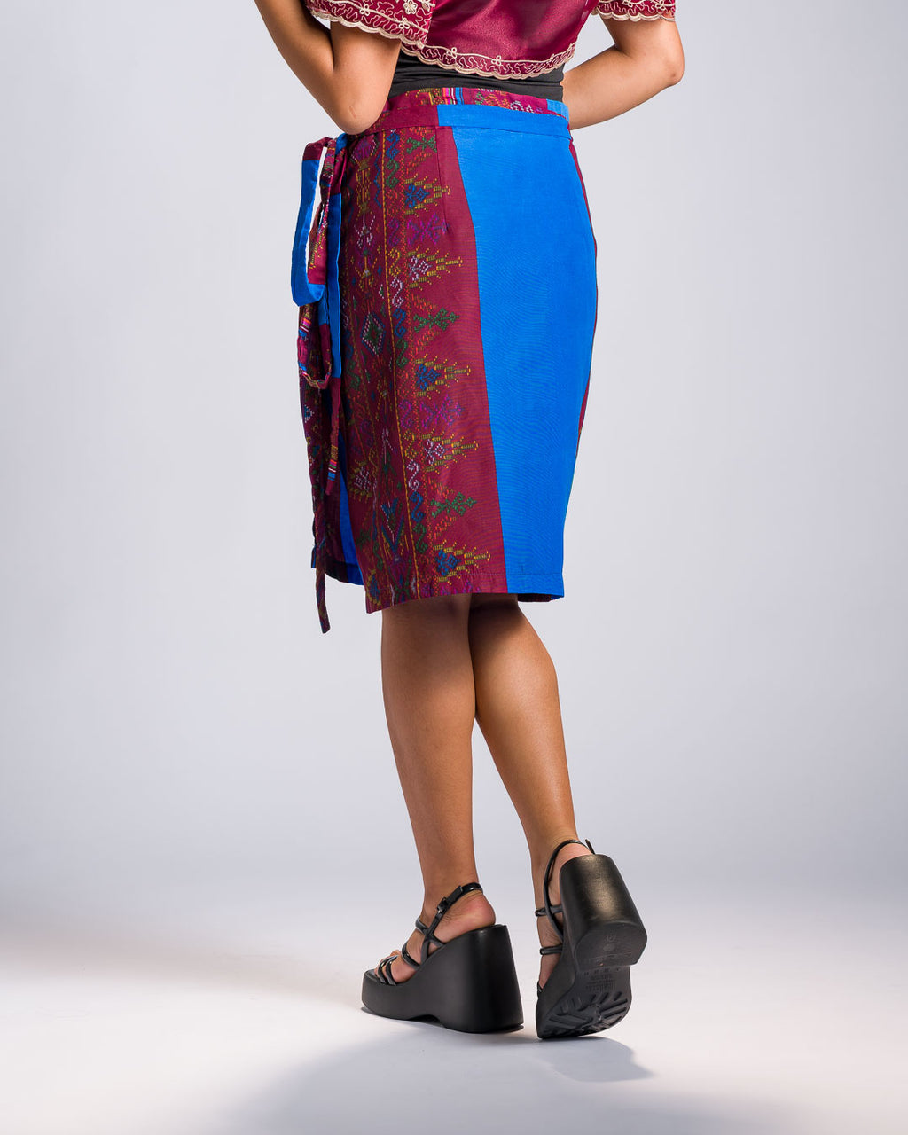 'Landap' Mindanao Malong-Inspired Knee-Length Wrap Skirt (Royal Blue)