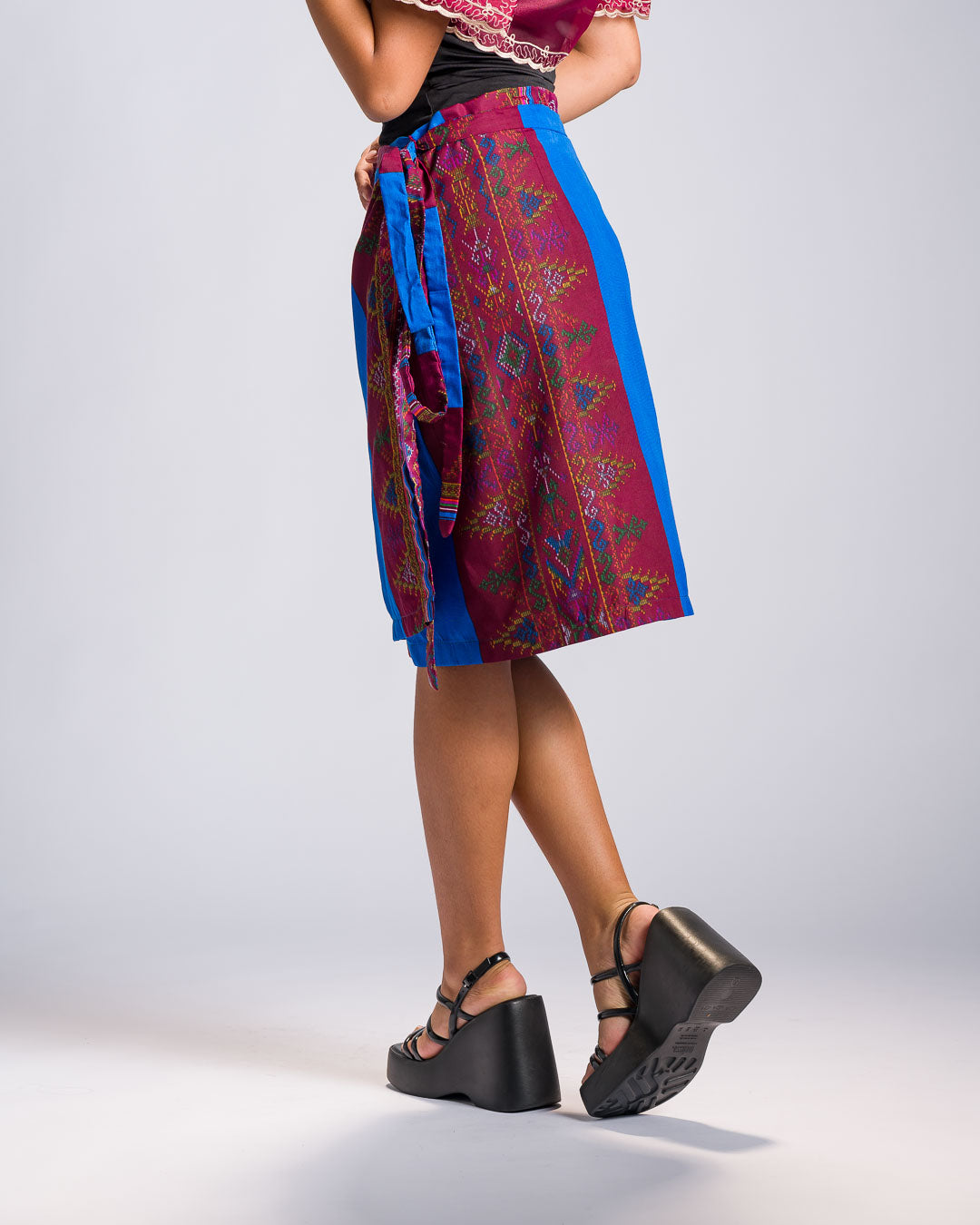 'Landap' Mindanao Malong-Inspired Knee-Length Wrap Skirt (Royal Blue)