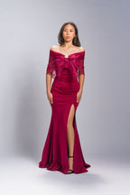 Filipiniana Alampay 'Maria Clara' in Burgundy, full length – Mestiza Filipina