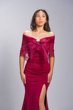 Filipiniana Alampay 'Maria Clara' in Burgundy, front view – Mestiza Filipina