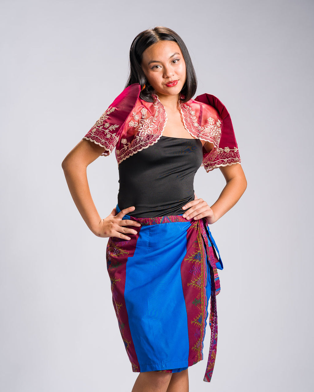 'Landap' Mindanao Malong-Inspired Knee-Length Wrap Skirt (Royal Blue)