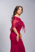 Filipiniana Alampay 'Maria Clara' in Burgundy, side view – Mestiza Filipina