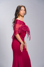 Filipiniana Alampay 'Maria Clara' in Burgundy, embroidery detail – Mestiza Filipina