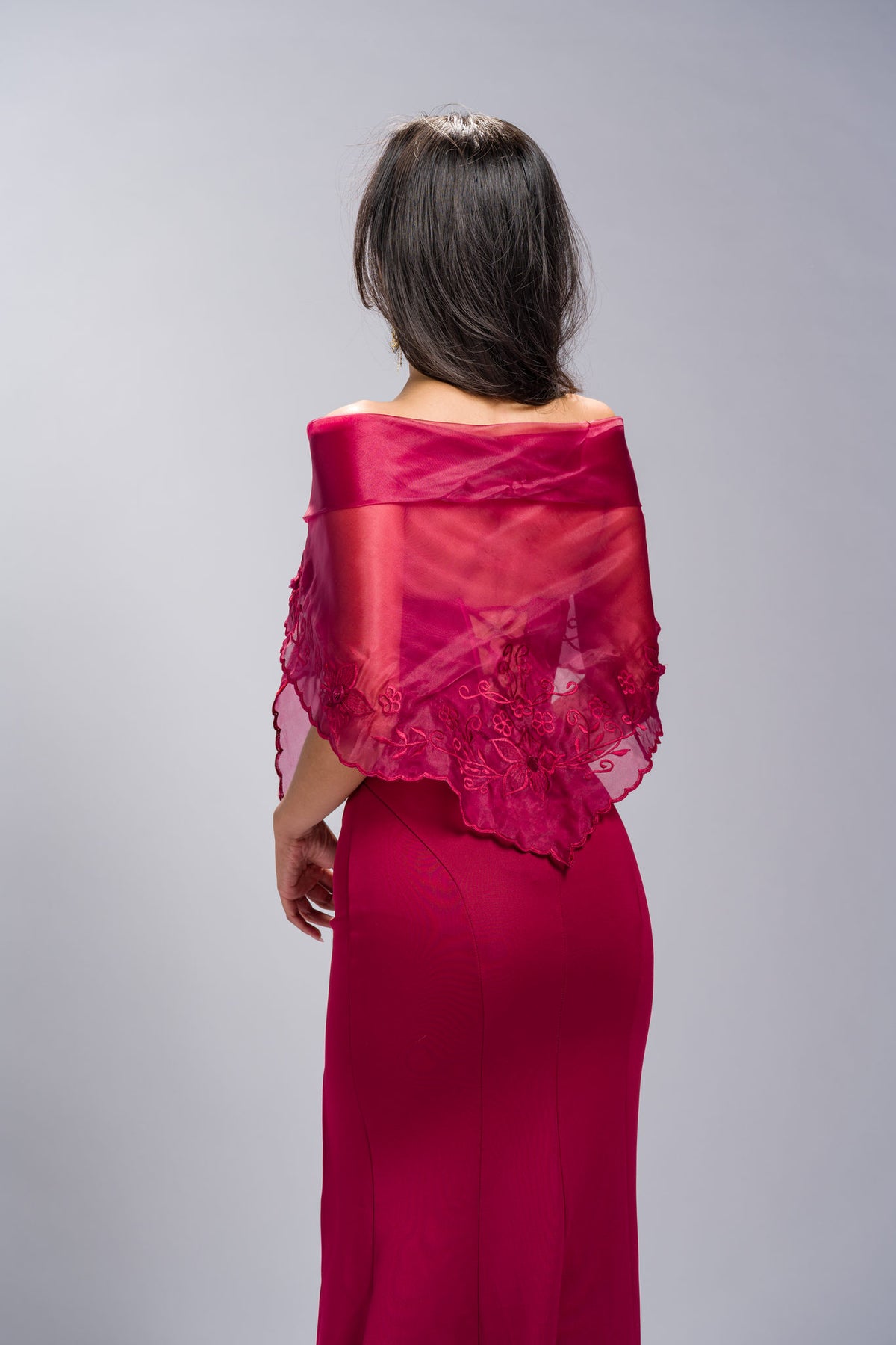Filipiniana Alampay 'Maria Clara' in Burgundy, back detail – Mestiza Filipina