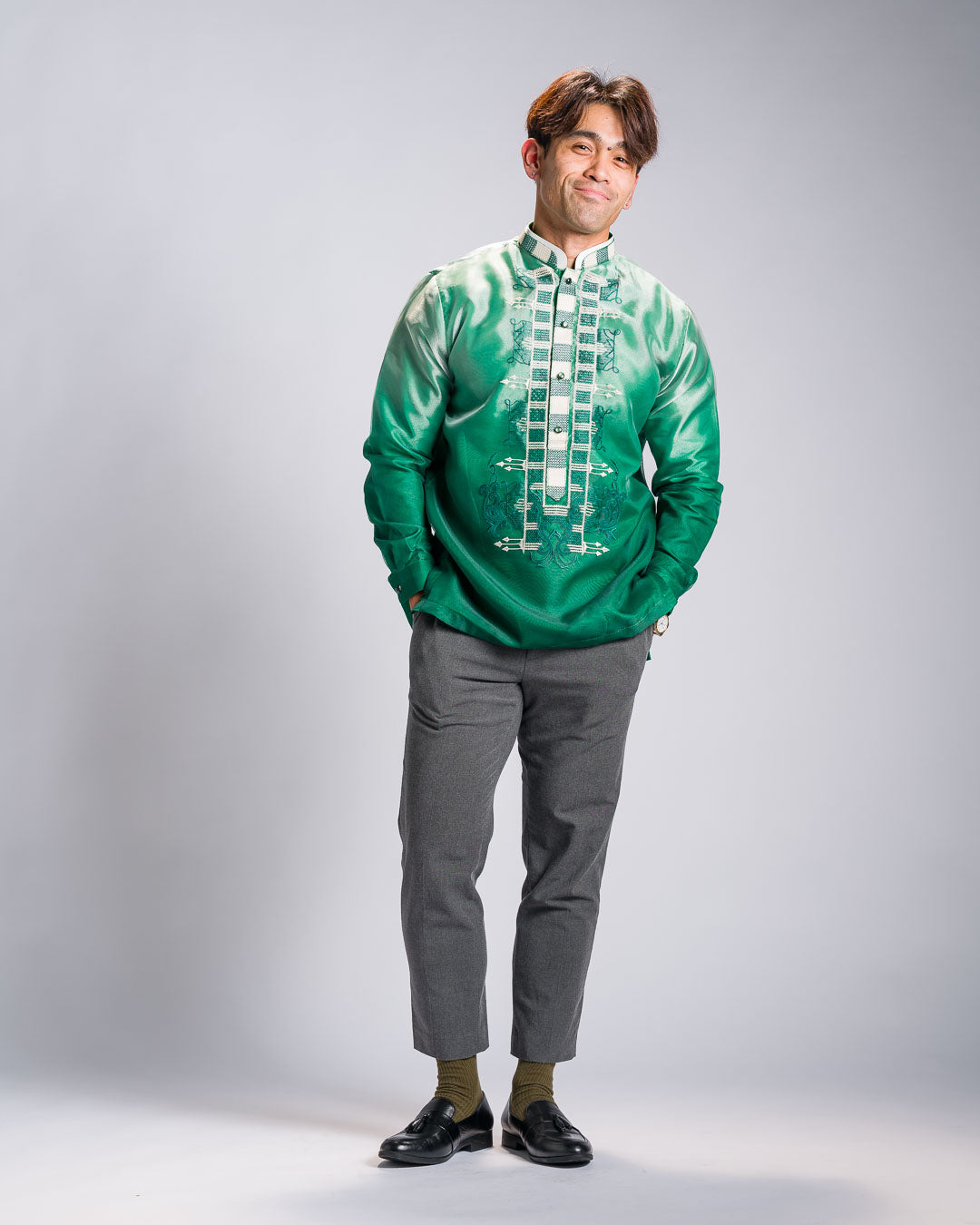 'Jericho' Two-Toned Barong Tagalog – Emerald Green, Organza